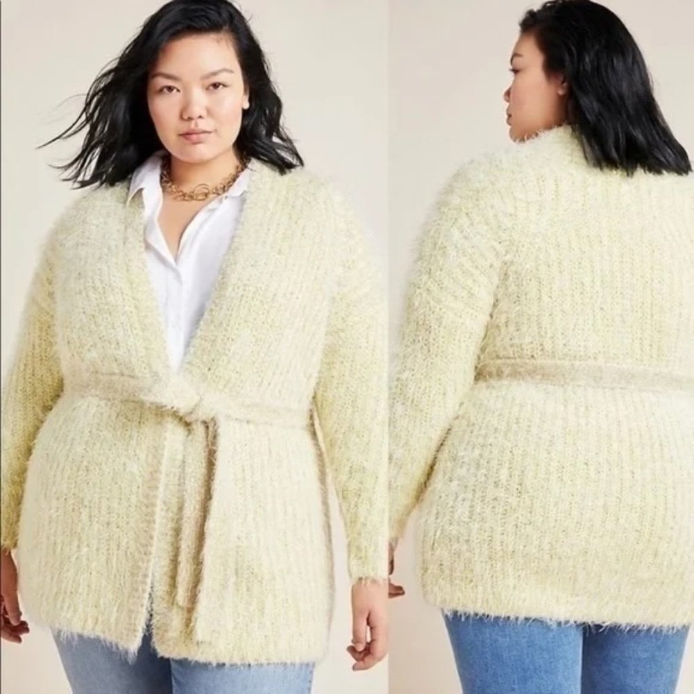 Anthropologie Larkin Shimmer Cardigan Sweater | 2X | Open Front - Tie